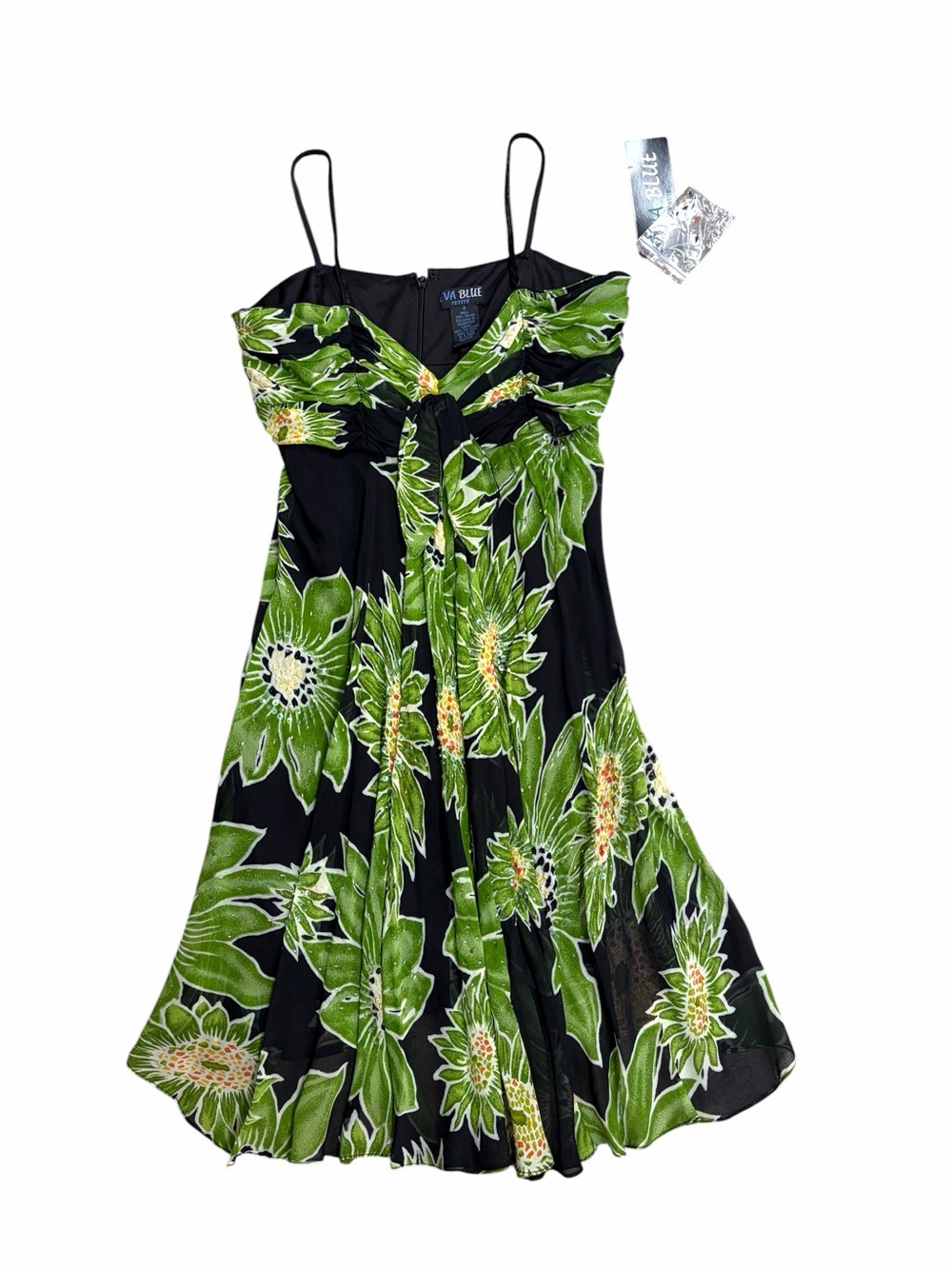 Vintage Y2K Eva Blue Petites Beaded Floral Dress - Size 4
